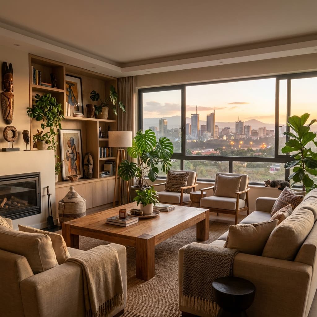 A person relaxing on a couch in a modern apartment